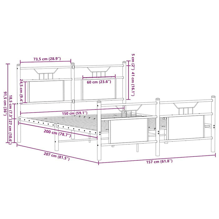 Cadru pat fără saltea stejar maro 150x200 cm lemn prelucrat WALTI