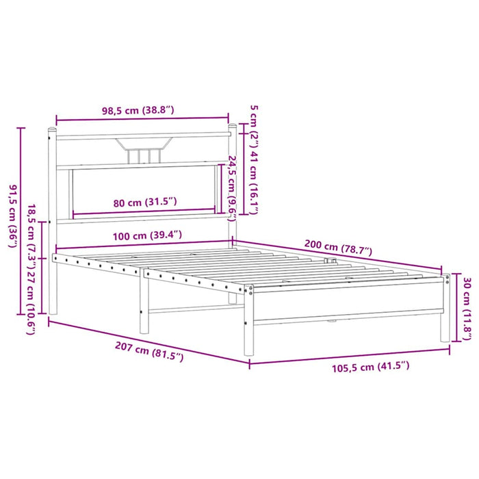 Cadru pat fără saltea stejar fumuriu 100x200 cm lemn prelucrat - WALTI WALTI