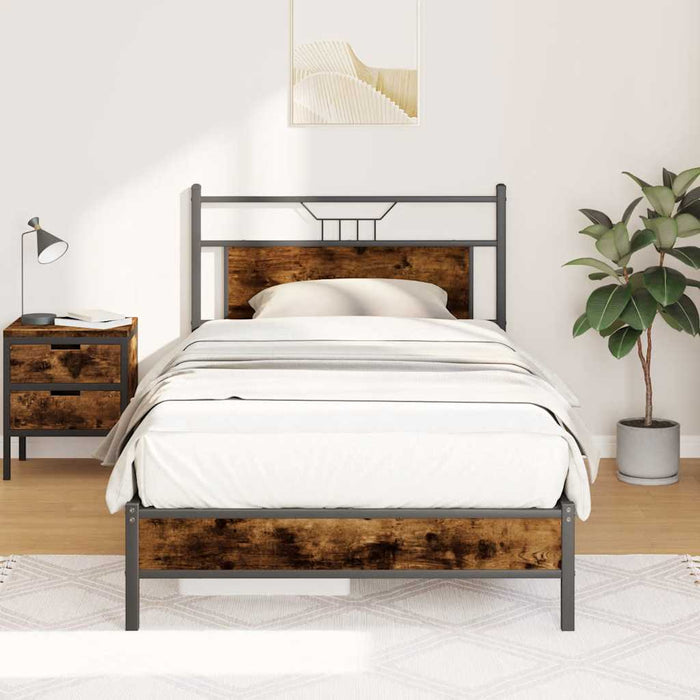 Cadru de pat fără saltea Stejar afumat 107x203cm Lemn prelucrat - WALTI WALTI