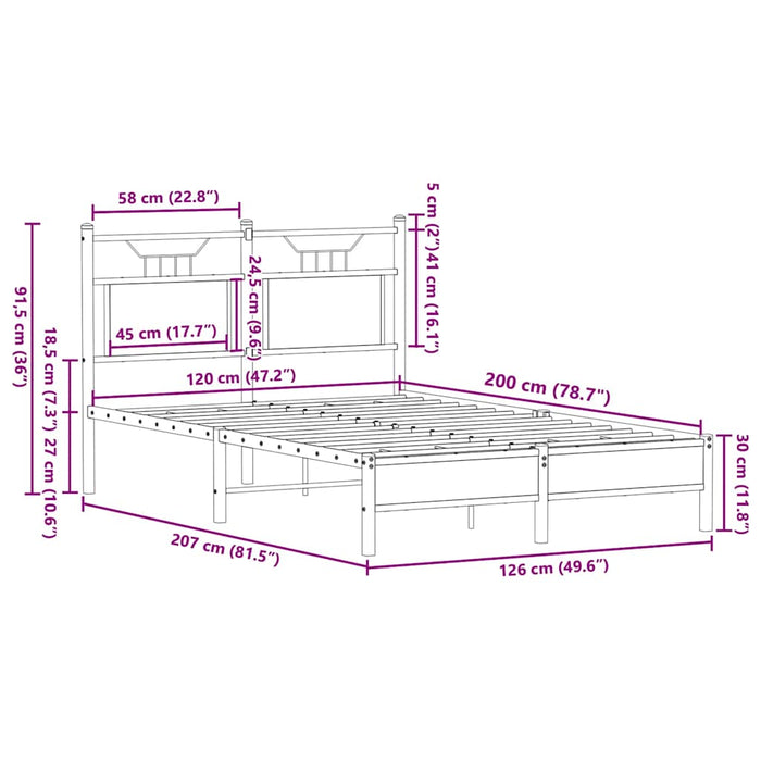 Cadru pat fără saltea stejar fumuriu 120x200 cm, lemn prelucrat - WALTI WALTI