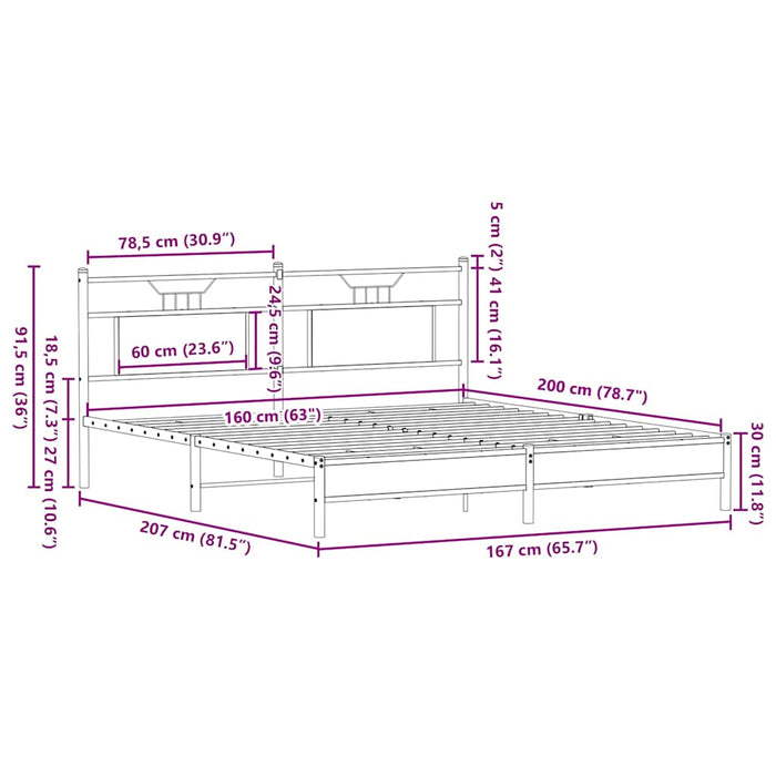 Cadru de pat fără saltea Stejar afumat 160x200cm Lemn prelucrat WALTI