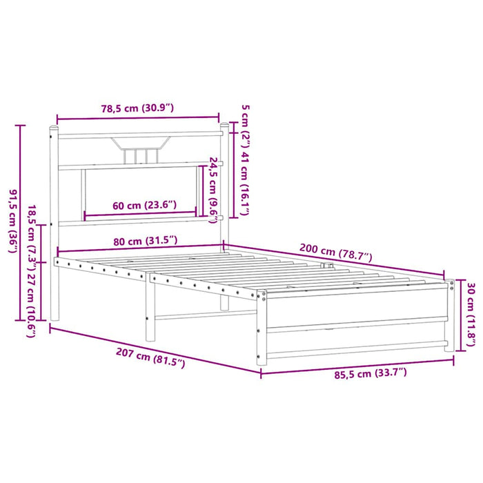 Cadru pat fără saltea, stejar fumuriu 80x200 cm lemn prelucrat - WALTI WALTI