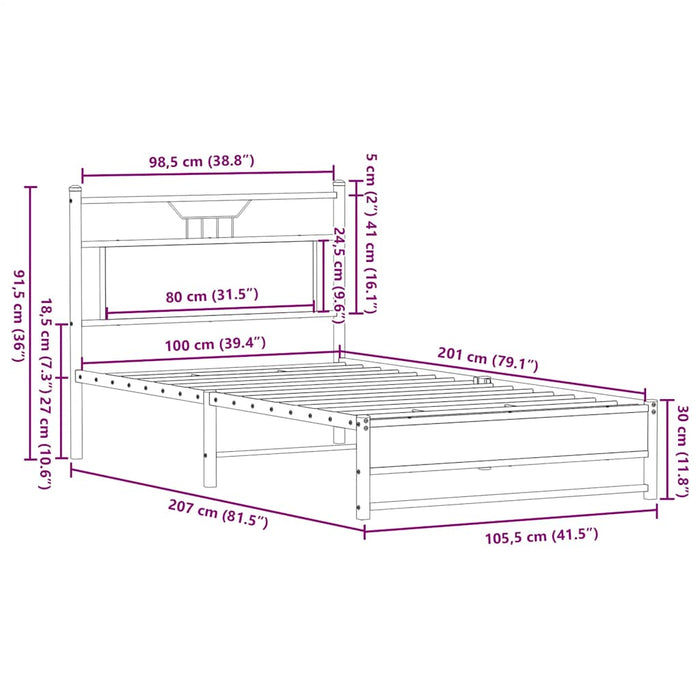 Cadru pat fără saltea stejar fumuriu 100x200 cm lemn prelucrat - WALTI WALTI