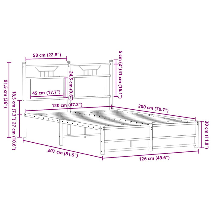 Cadru pat fără saltea stejar fumuriu 120x200 cm, lemn prelucrat - WALTI WALTI