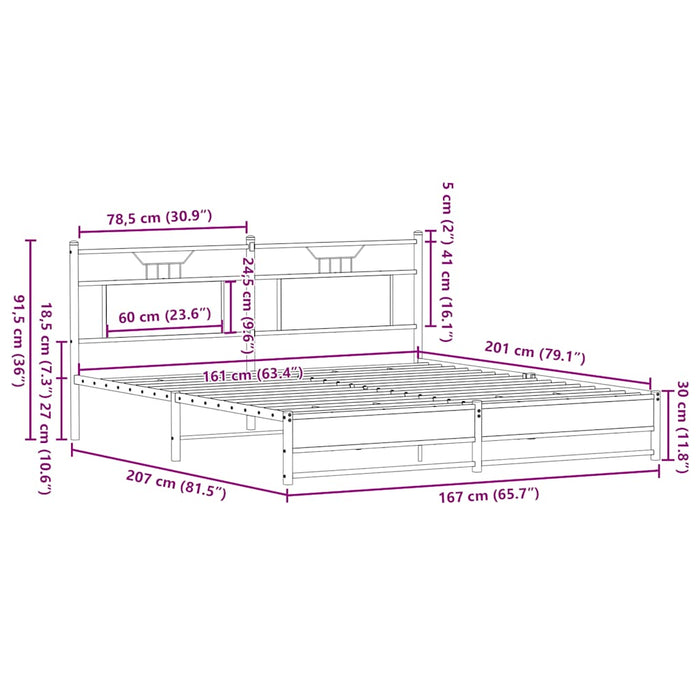 Cadru de pat fără saltea Stejar afumat 160x200cm Lemn prelucrat - WALTI WALTI