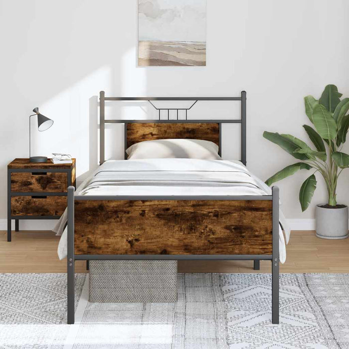 Cadru pat fără saltea, stejar fumuriu 75x190 cm lemn prelucrat - WALTI WALTI