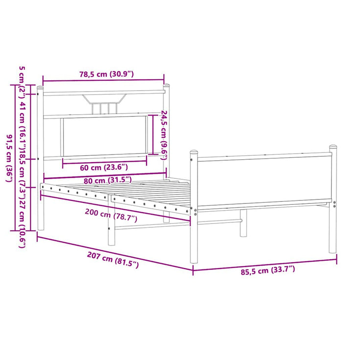 Cadru pat fără saltea, stejar fumuriu 80x200 cm lemn prelucrat - WALTI WALTI