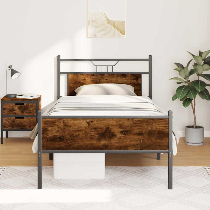 Cadru pat fără saltea, stejar fumuriu 100x190 cm lemn prelucrat - WALTI WALTI