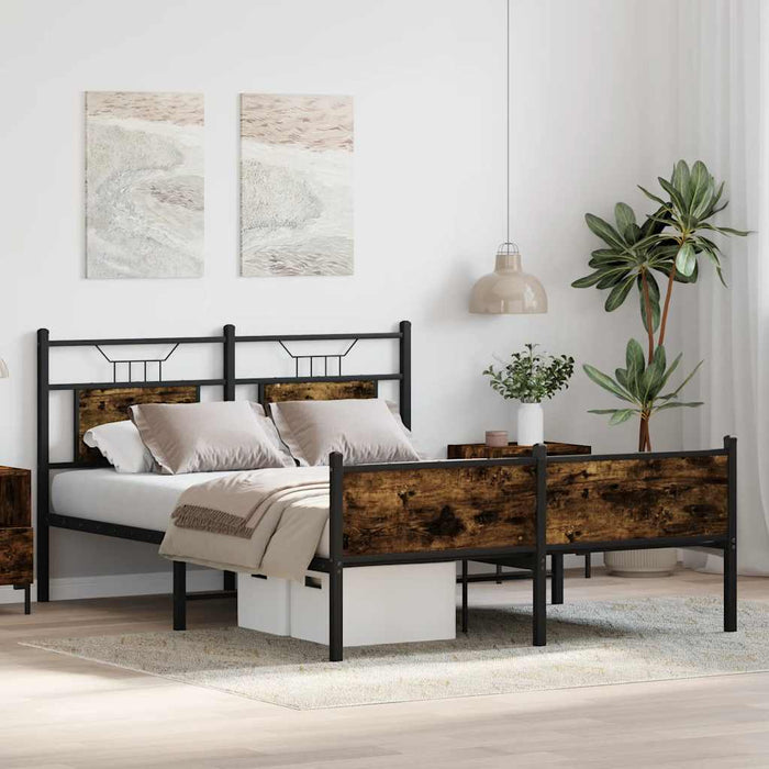 Cadru pat fără saltea, stejar fumuriu 137x190 cm lemn prelucrat - WALTI WALTI