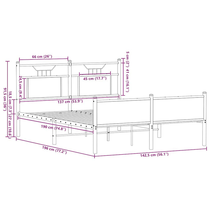 Cadru pat fără saltea, stejar fumuriu 137x190 cm lemn prelucrat - WALTI WALTI