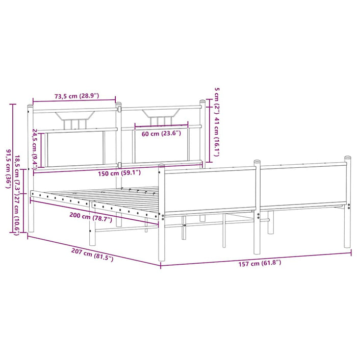 Cadru pat fără saltea stejar fumuriu 150x200 cm lemn prelucrat - WALTI WALTI
