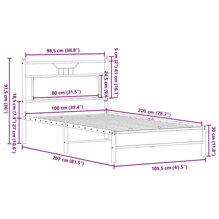 Cadru pat fără saltea stejar sonoma 100x200 cm lemn prelucrat - WALTI WALTI