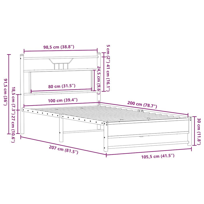 Cadru pat fără saltea stejar sonoma 100x200 cm lemn prelucrat - WALTI WALTI