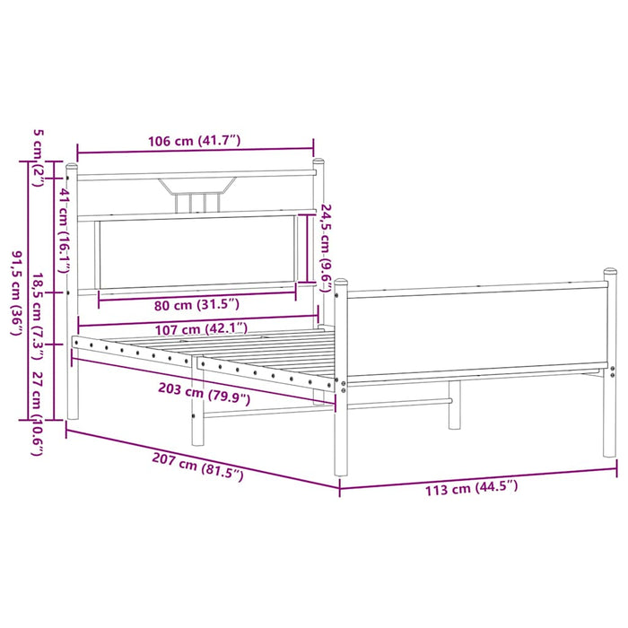 Cadru de pat fără saltea Stejar Sonoma 107x203cm Lemn prelucrat - WALTI WALTI