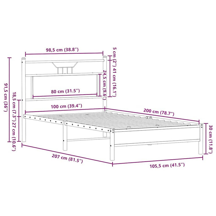 Cadru pat fără saltea stejar maro 100x200 cm lemn prelucrat - WALTI WALTI
