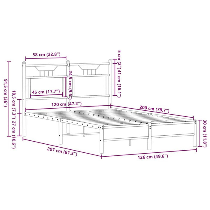 Cadru pat fără saltea stejar maro 120x200 cm, lemn prelucrat - WALTI WALTI
