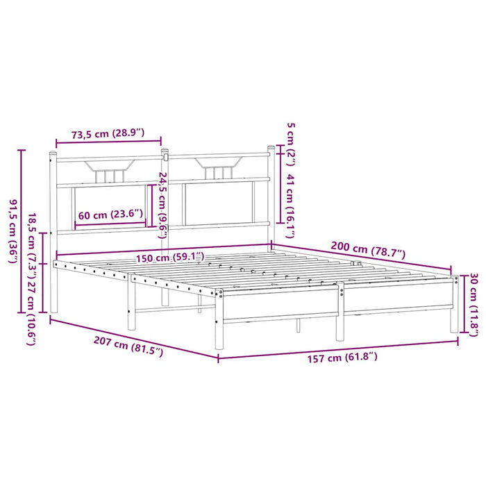 Cadru pat fără saltea stejar maro 150x200 cm lemn prelucrat WALTI