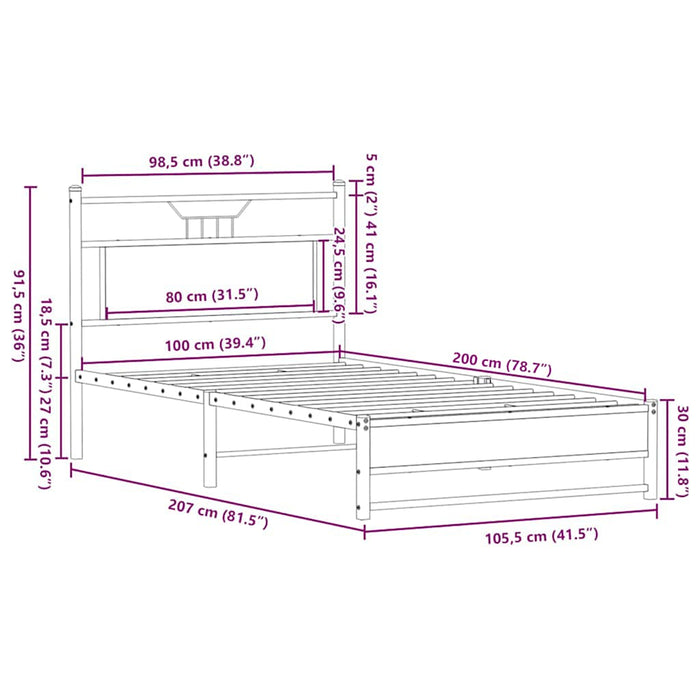 Cadru pat fără saltea stejar maro 100x200 cm lemn prelucrat WALTI