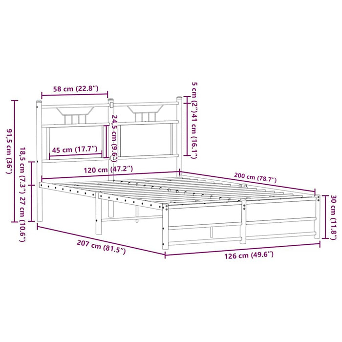 Cadru pat fără saltea stejar maro 120x200 cm, lemn prelucrat - WALTI WALTI
