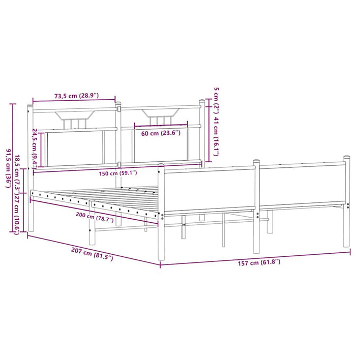 Cadru pat fără saltea stejar maro 150x200 cm lemn prelucrat WALTI