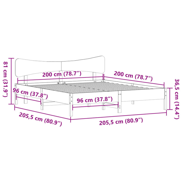 Cadru de pat fără saltea, alb, 200x200 cm, lemn masiv pin - WALTI WALTI