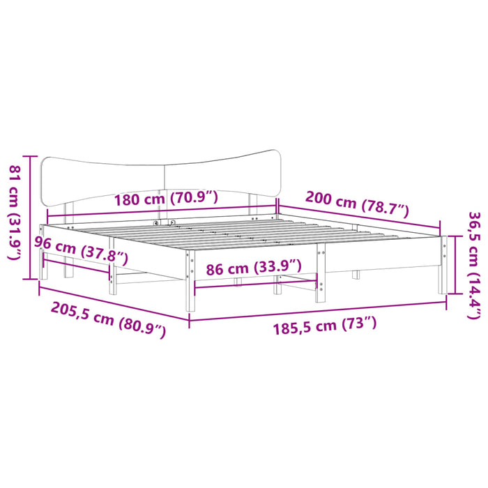 Cadru de pat fără saltea, maro ceruit 180x200 cm lemn masiv pin WALTI