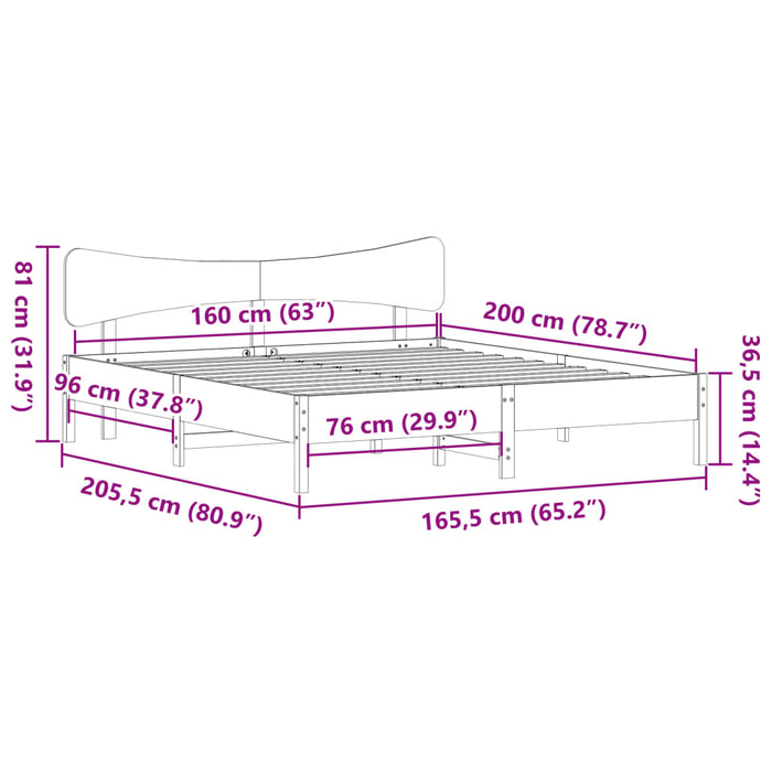 Cadru de pat fără saltea, alb, 160x200 cm, lemn masiv pin WALTI