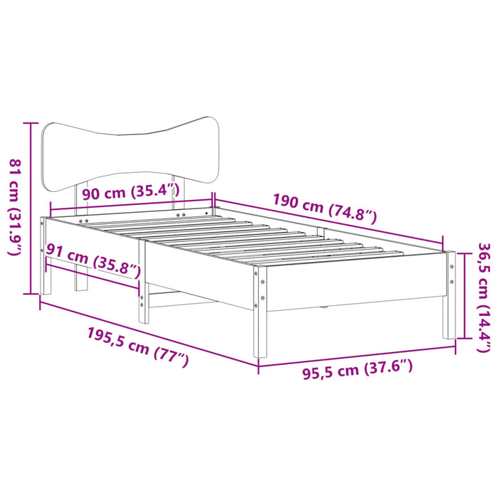 Cadru pat fără saltea, maro ceruit, 90x190 cm, lemn masiv pin - WALTI WALTI
