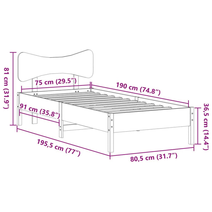 Cadru pat fără saltea, maro ceruit, 75x190 cm, lemn masiv pin - WALTI WALTI