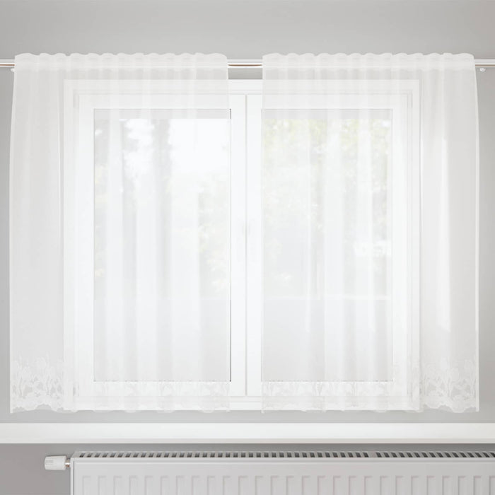 Cortină din Dantelă cu perdele Alb 140 x 150 cm Poliester WALTI