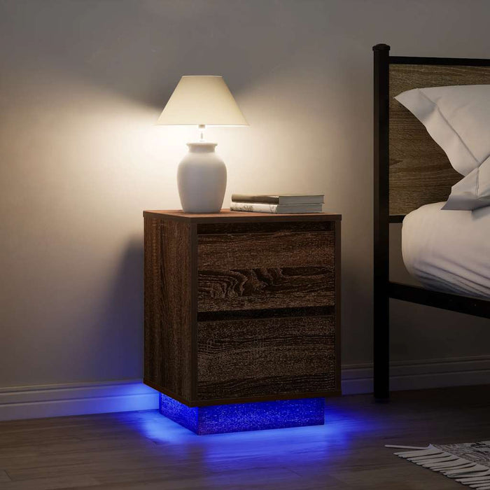 Noptiera cu lumini LED Stejar maro 38x34x50 cm WALTI