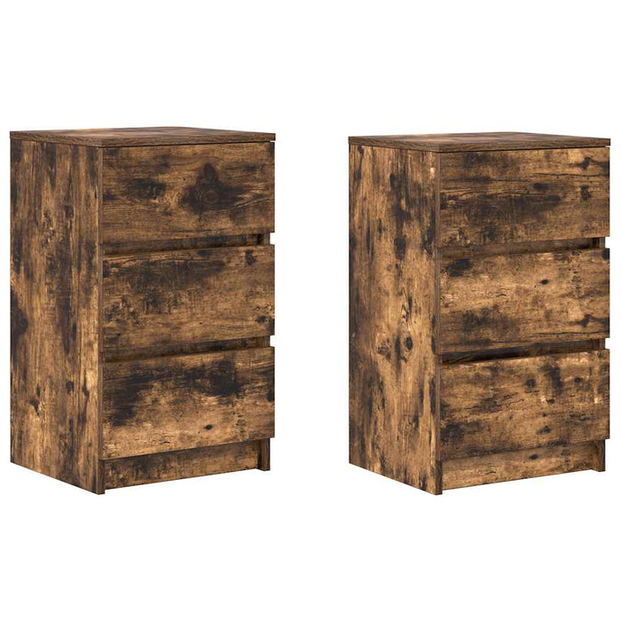 Noptiere cu 3 sertare 2 buc Stejar afumat 39x35x65 cm - WALTI WALTI