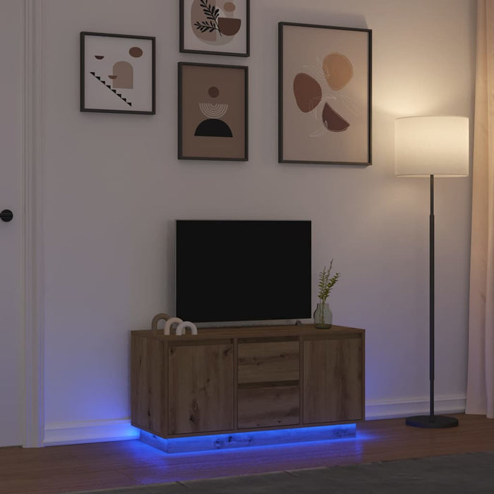 Comodă TV cu lumini LED, stejar artizanal, 100x41x50 cm - WALTI WALTI