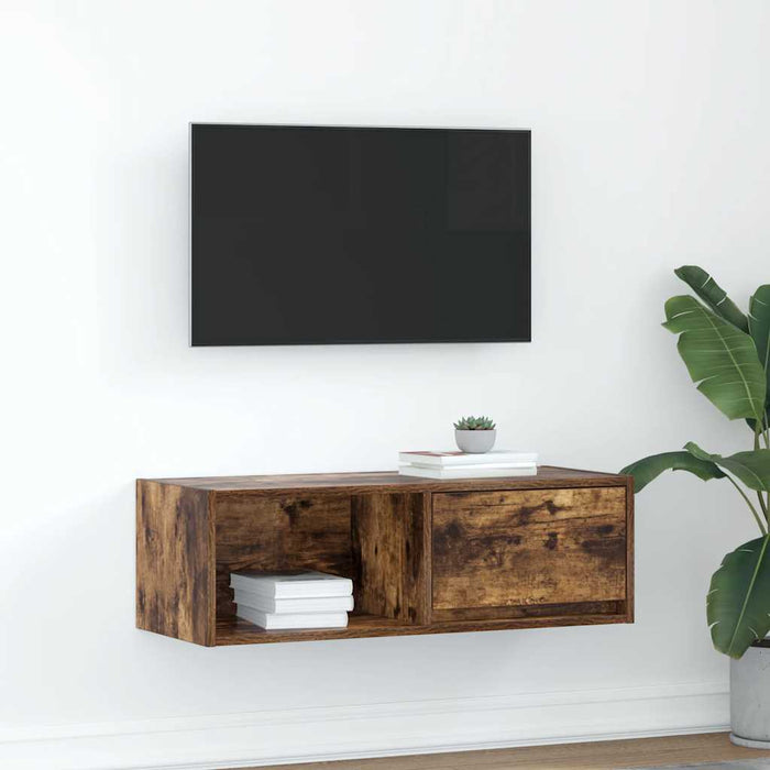 Dulap TV stejar afumat 80x31x25,5 cm din lemn de prelucrare - WALTI WALTI