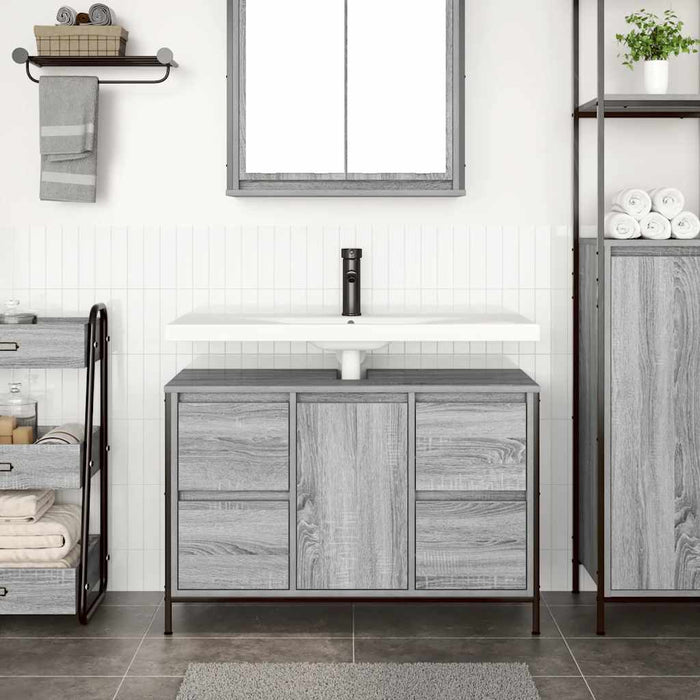 Dulap pentru chiuvetă cu sertare Gri Sonoma 90x34,5x60 cm - WALTI WALTI