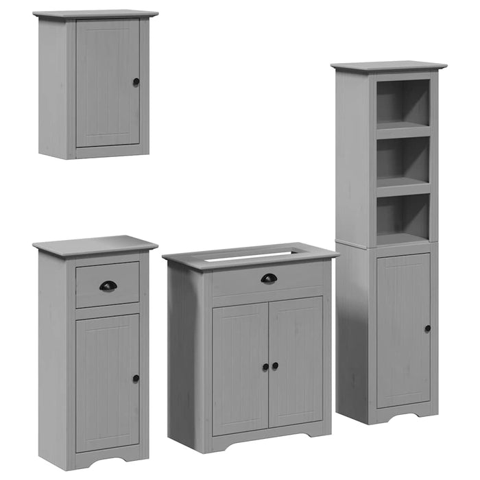 Set de mobilier de baie din 4 piese lemn masiv de pin gri WALTI