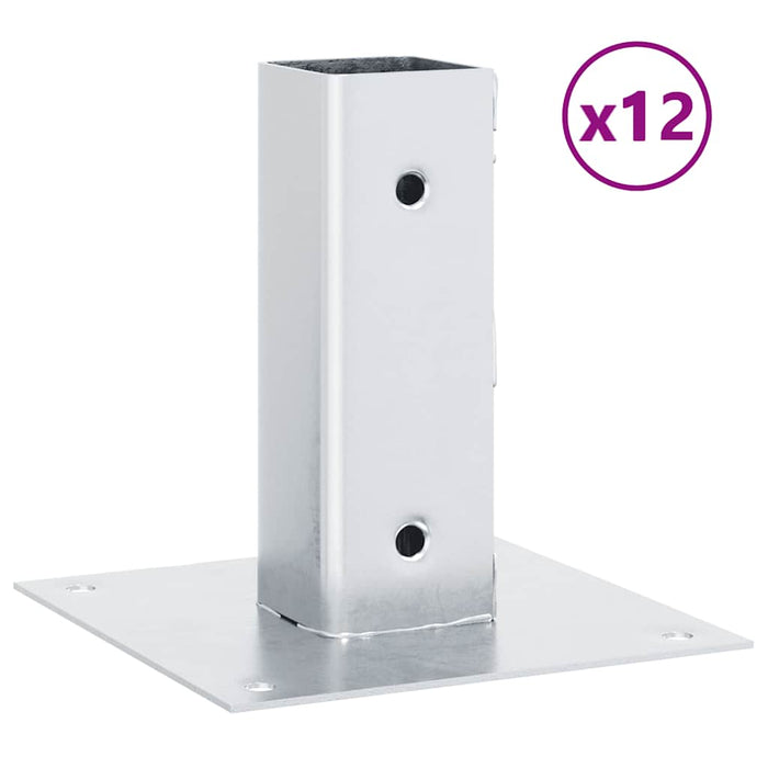 Baze stâlp pătrate 12 buc Argintiu 46x46 mm Oțel galvanizat WALTI