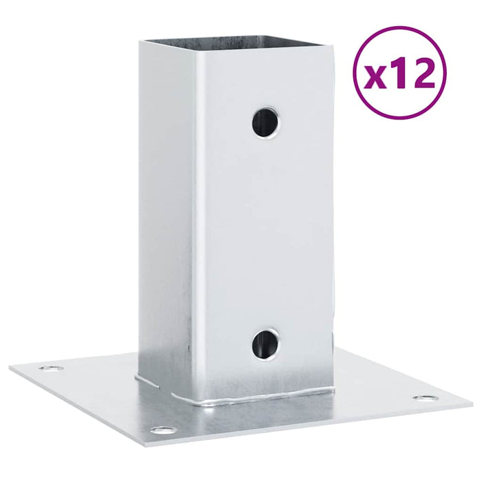 Baze stâlp pătrate 12 buc Argintiu 61x61 mm Oțel galvanizat WALTI