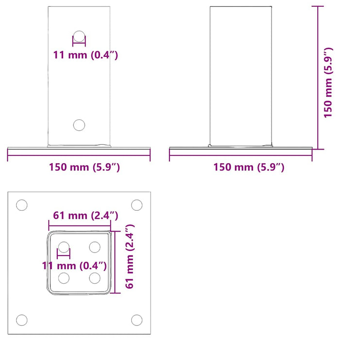 Baze stâlp pătrate 12 buc Argintiu 61x61 mm Oțel galvanizat WALTI