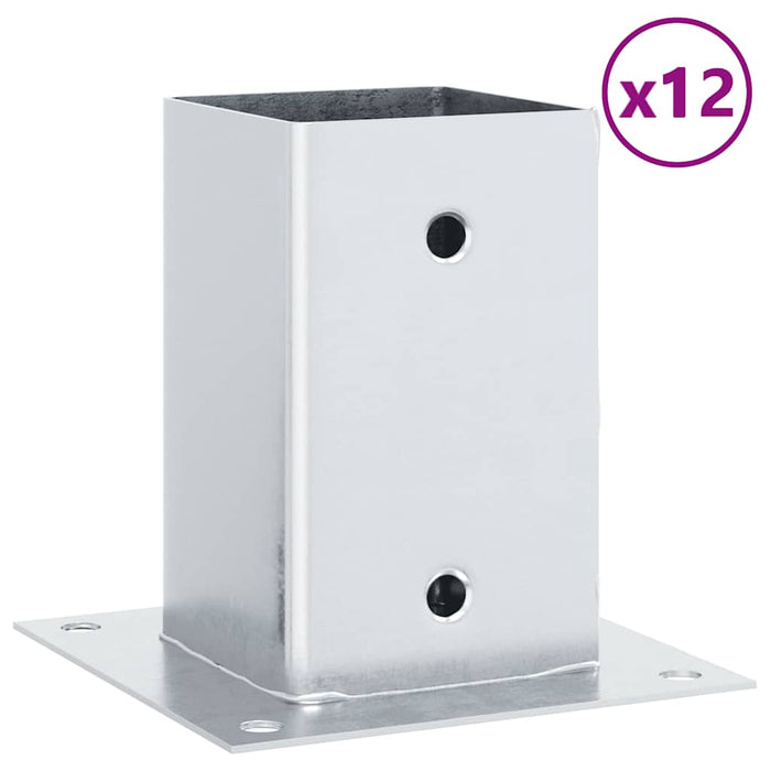 Baze stâlp pătrate 12 buc Argintiu 81x81 mm Oțel galvanizat - WALTI WALTI