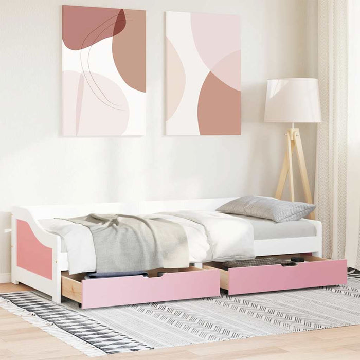 Pat de zi cu 2 sertare fără saltea „IRUN” alb și roz 90x200 cm - WALTI WALTI