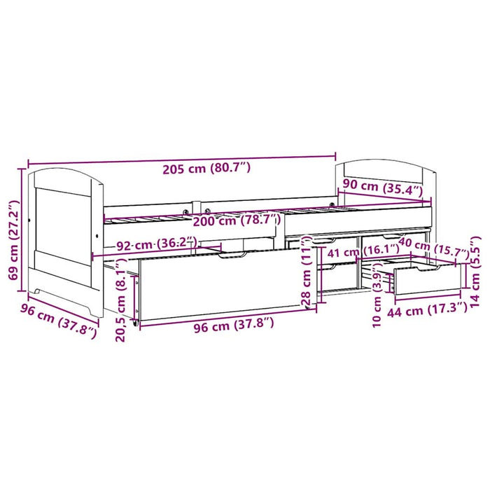 Pat de zi cu 5 sertare fără saltea „IRUN” alb și roz 90x200 cm - WALTI WALTI