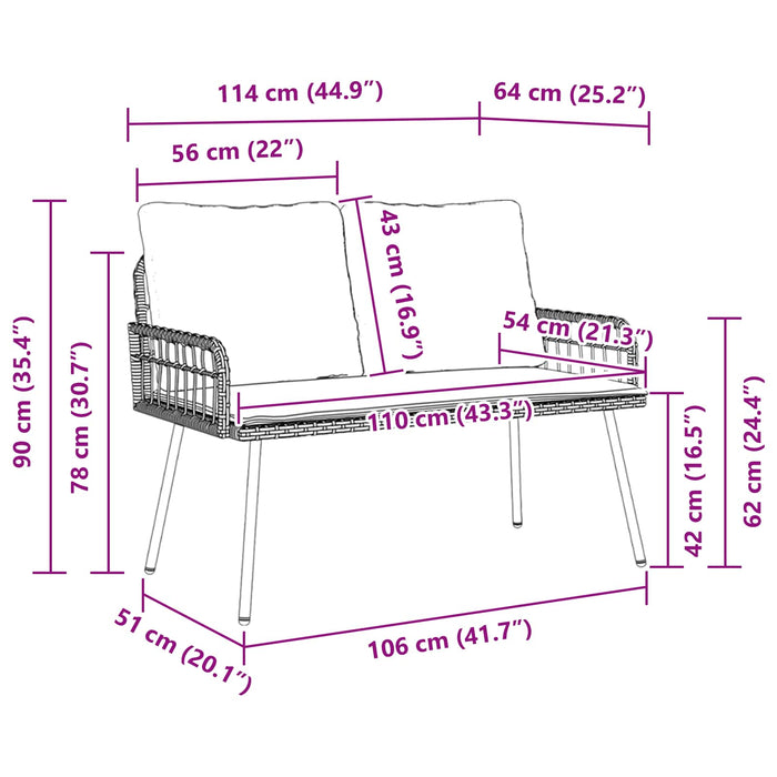 Bancă de grădină cu pernă Antracit 114 x 64 x 90cm Oțel - WALTI WALTI