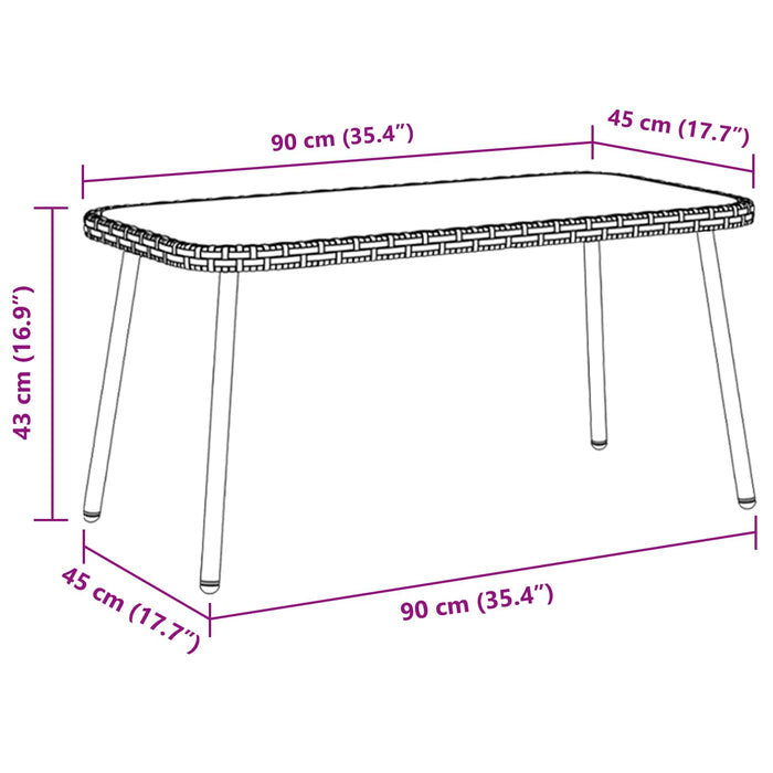 Masă de cafea Maro și negru 90 x 45 x 43 cm Poliratan și sticlă - WALTI WALTI