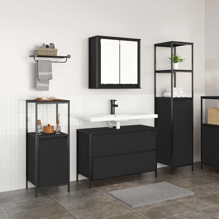 Set de mobilier pentru baie cu raft cu ușă 3 pcs Stejar negru - WALTI WALTI
