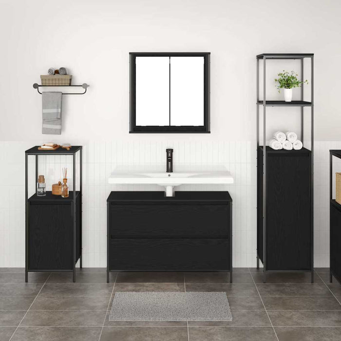 Set de mobilier pentru baie cu raft cu ușă 3 pcs Stejar negru - WALTI WALTI