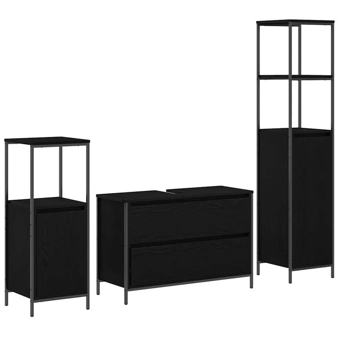 Set de mobilier pentru baie cu raft cu ușă 3 pcs Stejar negru - WALTI WALTI