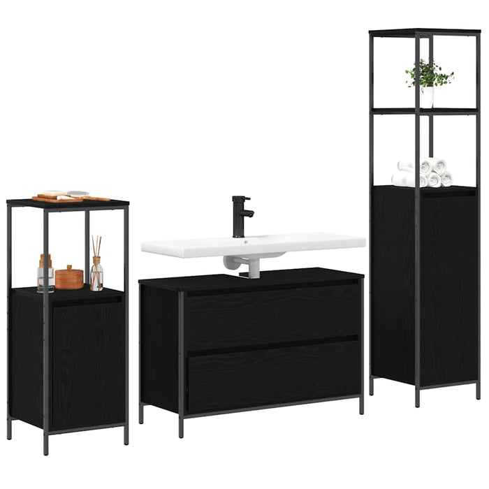 Set de mobilier pentru baie cu raft cu ușă 3 pcs Stejar negru - WALTI WALTI