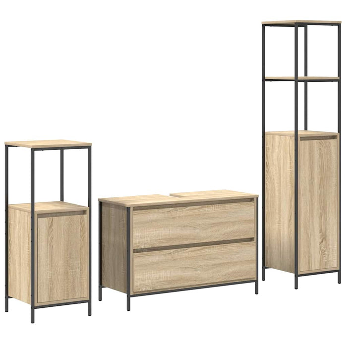 Set de mobilier pentru baie cu raft cu ușă 3 pcs Stejar sonoma - WALTI WALTI