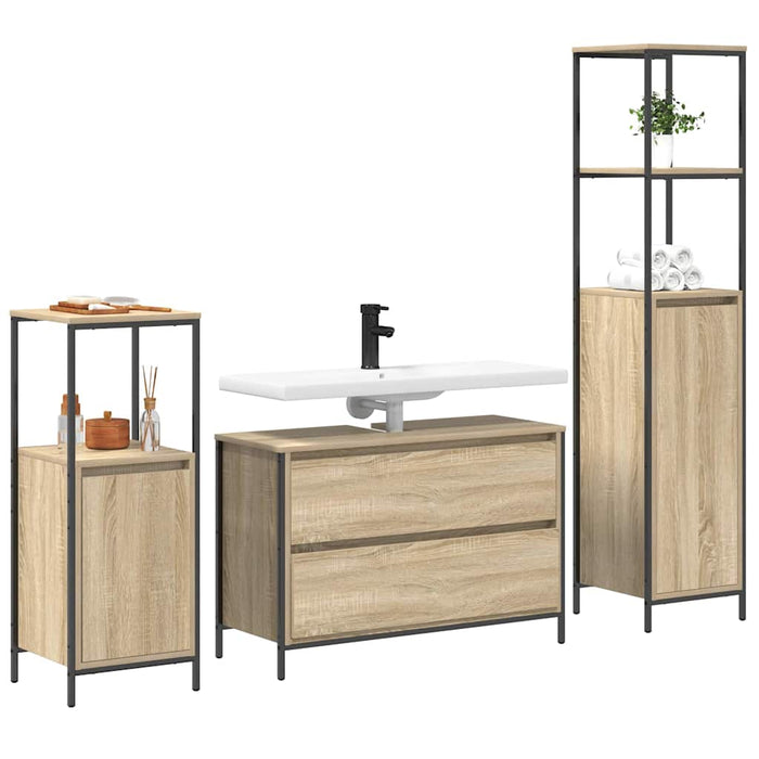 Set de mobilier pentru baie cu raft cu ușă 3 pcs Stejar sonoma - WALTI WALTI